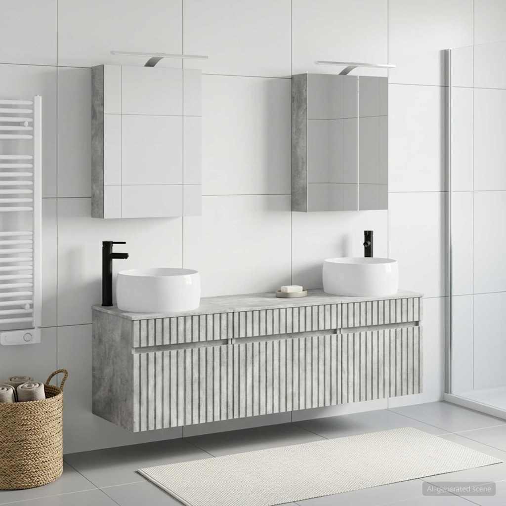 Bathroom Cabinet Set 5 Pcs Concrete Grey 50 X 14.5 X 70 Cm