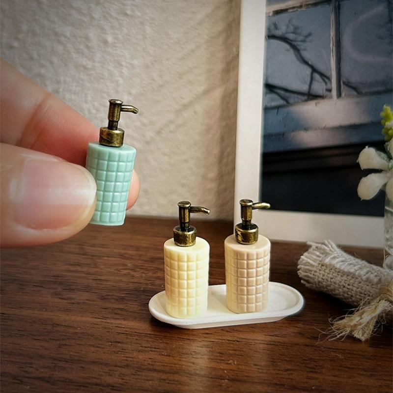 Eco-friendly Material Miniature Soap Dispenser Grid Texture Mini Lotion Bottle Dollhouse Accessory for 1:12 Scene Decor