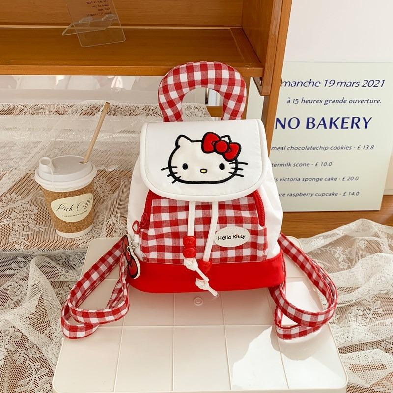 

New red plaid cute cat backpack female cartoon high value new mini backpack gift красный