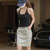 Johnature American Sexy Wool Racer Tops Summer Fashion Sleeveless Render Soft Simple Slim Tops