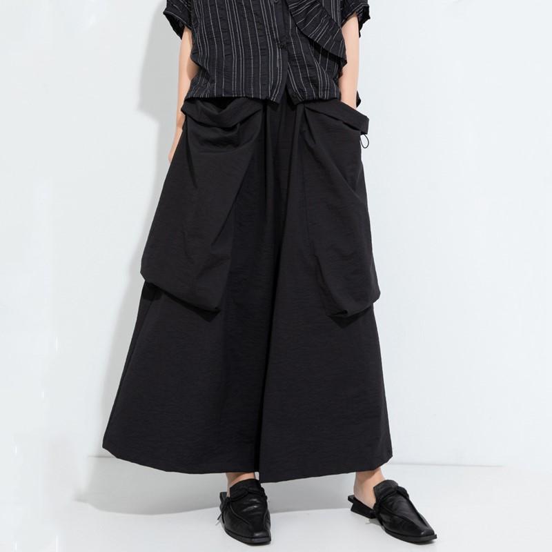 plus size Vintage black Summer High Waist wide leg Pants Women Loose Casual Trousers