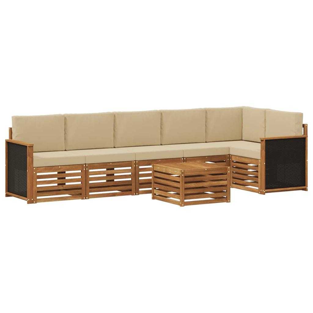 Outdoor Corner Sofa Set 6 pcs Natural Solid Acacia Wood and Polyester
