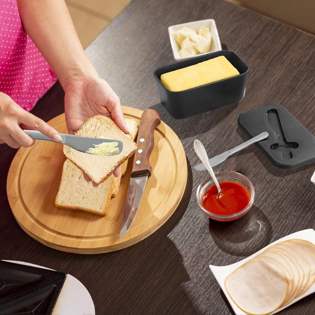 Durable Plastic PP Butter Dish with Lid | Easy-Scrape Butter Knife Included, Seals Butter Container for Countertop or Refrigerator, Baking Essentials