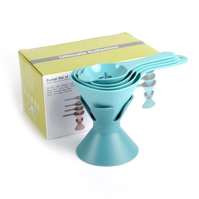 

Plastic Funnel Six in One Multifunctional Set Household Kitchen Oil Leak Wine Filter Sub Assembly Tool. Cyan