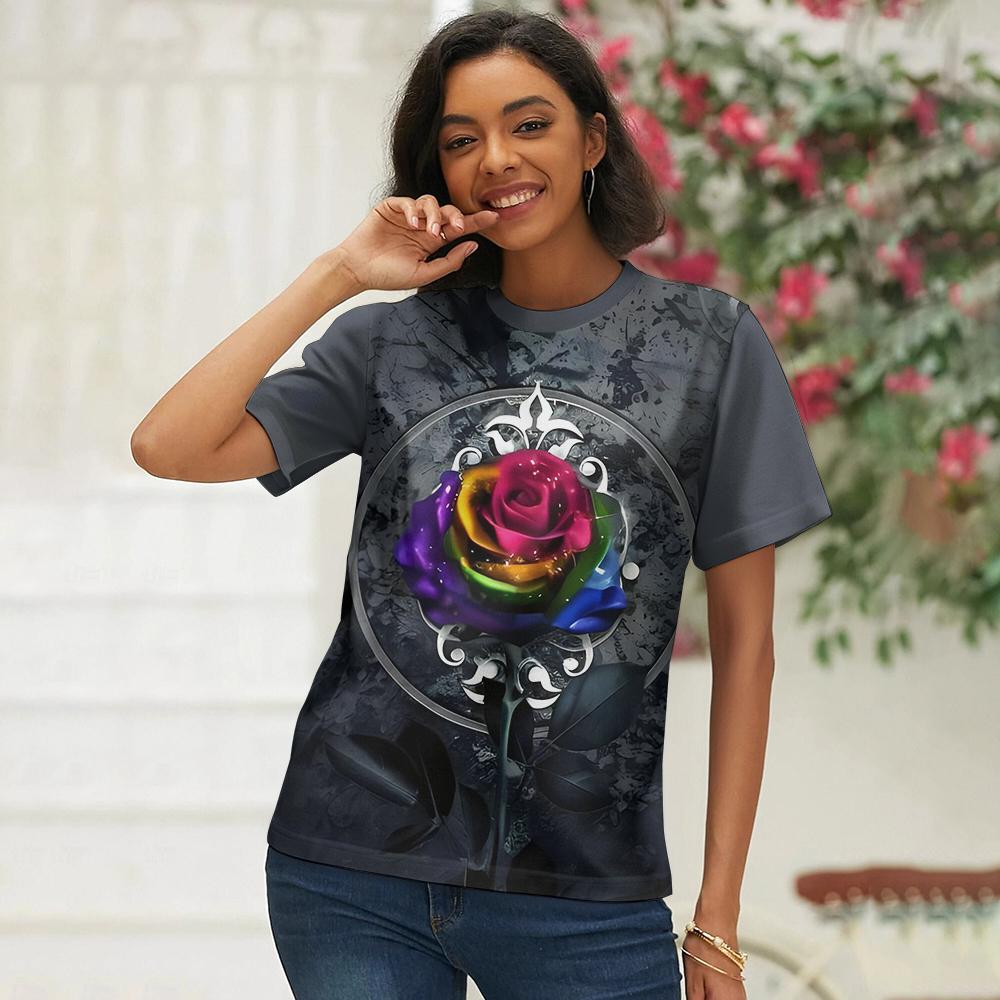 

Женские футболки с V-образным вырезом, топы с 3D-принтом цветов, свободные футболки с коротким рукавом, летняя уличная мода, повседневная одежда оверсайз для женщин 3XL