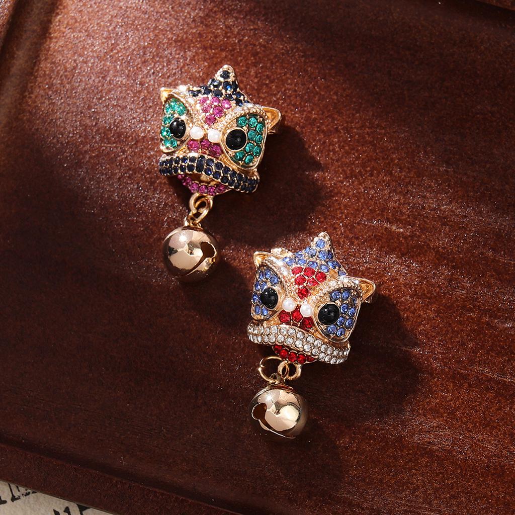 Fashion Personalized Chinese Style Lion Wake Pin Full of Rhinestones Cute Bell Chest Flower Fashion Accessories
