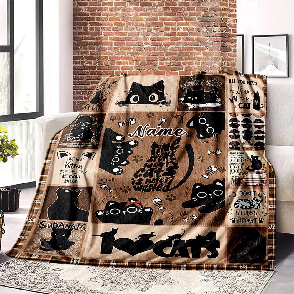 Cat Lovers' Quilt Time With Cats Never Wasted Lightweight Customizable Blanket Name Warmthful Decor Throw For Sofa Couch Office Bed Picnics Four