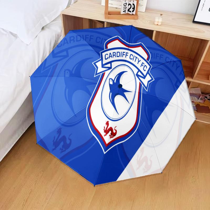 Cardiff Fc Crest Automatic Folding Umbrella - 8-Rib Travel Umbrella with Auto Open/Close & Portable Gifts for Holidays or Birthdays