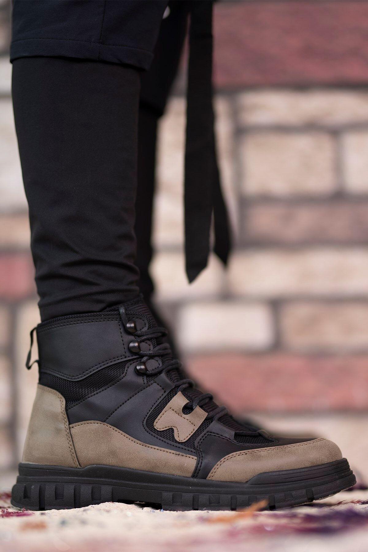 

Men s Fashion Faux Leather Flat Heeled Booties Mink Black Boots Shoes 40