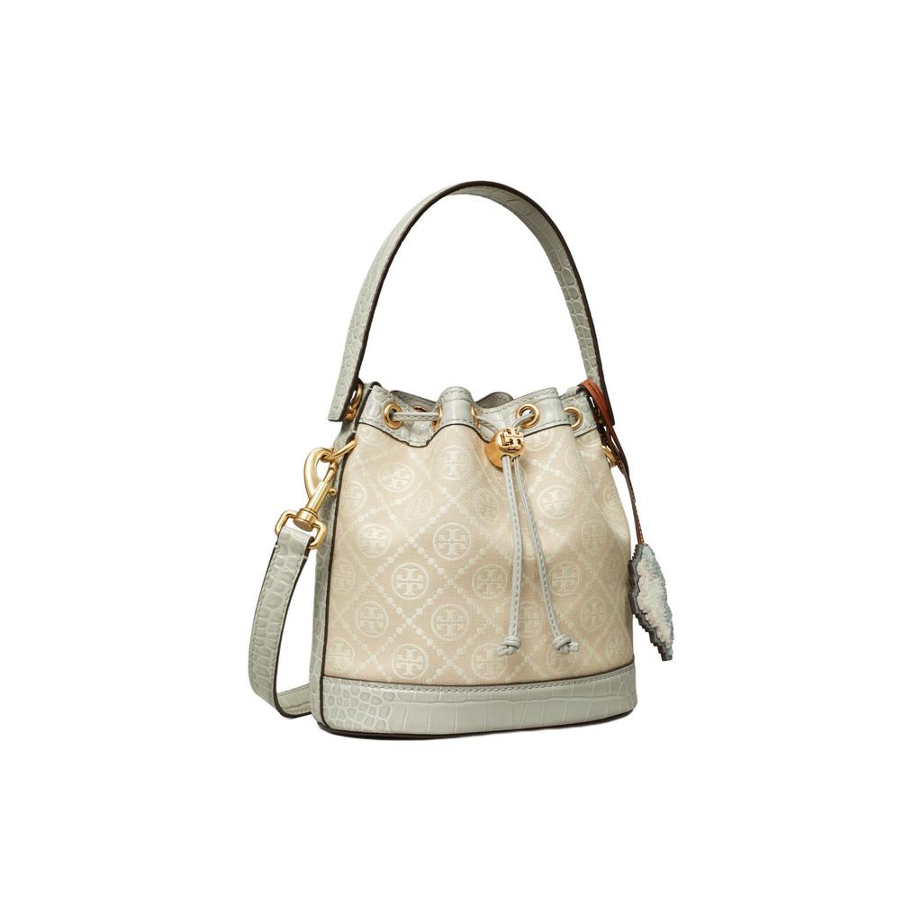 Tory Burch T Monogram Year Of The Dragon Capsule Collection Removable Decorative Pendant Drawstring Closure Fabric And Leather Bucket Bag 159232-020