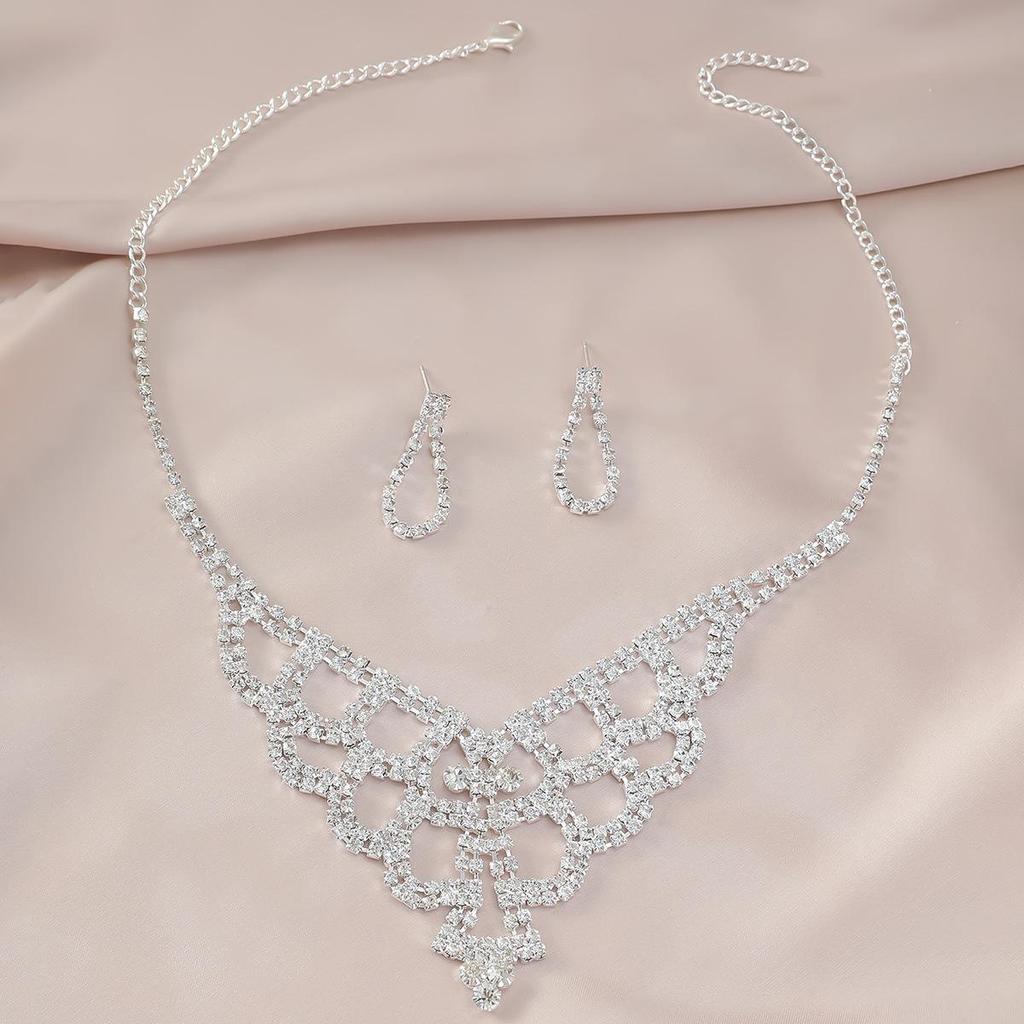 Bridal Rhinestone Jewelry Set: Necklace & Earrings for Weddings