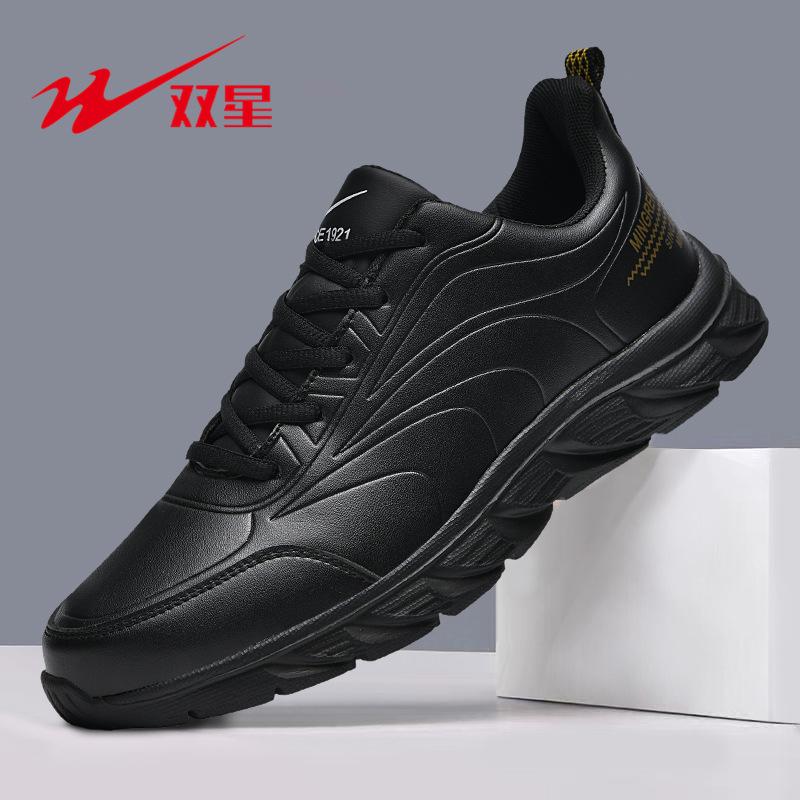 

Мужская обувь осень и зима бархатные теплые спортивные туфли полностью черные водонепроницаемые кожаные повседневные туфли мужские 46 чёрный