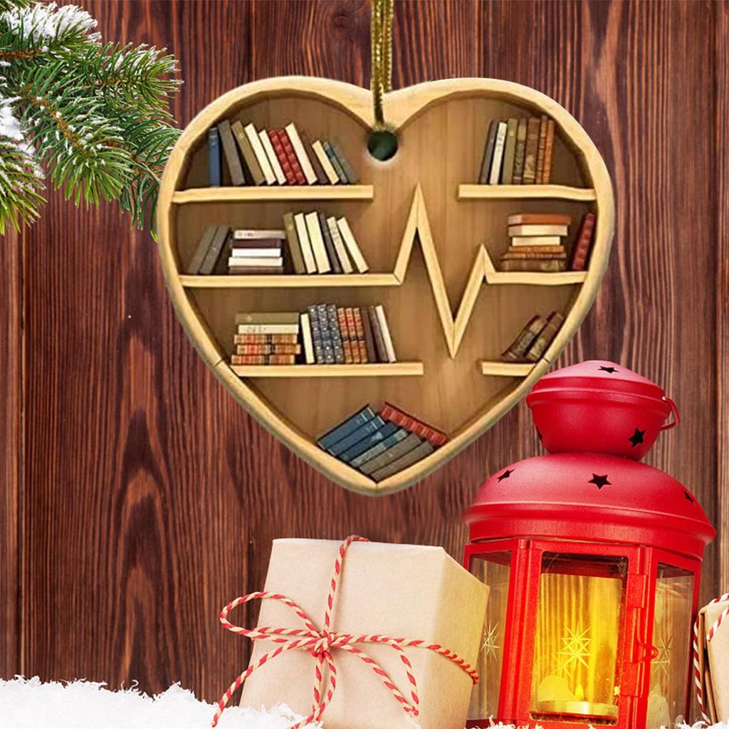 Christmas Decorations Creative Library Bookshelf Heart Ornament Lovers Heart Ornament Cute Navidad 2D Bookworm Decorations