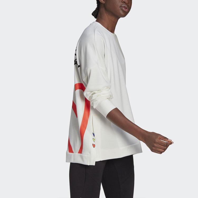 Adidas Back Print Side Slit Crew Neck Sweatshirt Women Sweatshirt Bright-White H67196