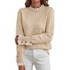 2025 Autumn/Winter Women's Solid Color Pullover Sweater - European & American Fashion, Playful Lace Patchwork, Long Sleeve, Thick Top.