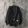 Men's Korean Style Hooded Jacket: Autumn/Winter Loose-Fit, Pocket Label Design, Trendy Button Cardigan Sweatshirt.