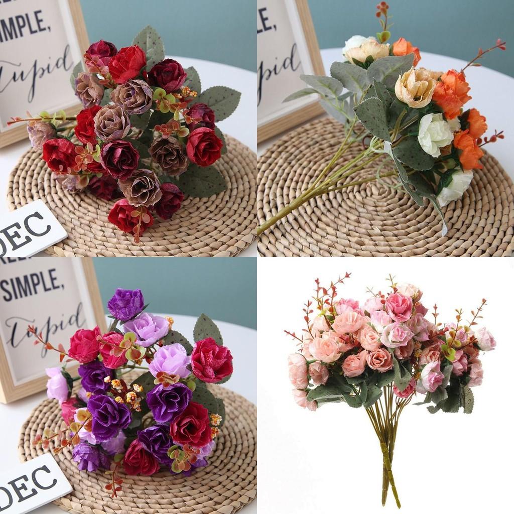 Vibrant 21 Heads Artificial Silk Flowers Rose Bunch Bouquet For Timeless Wedding Arrangements