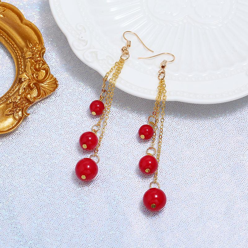 Retro personality pearl long stud earrings female versatile simple Internet celebrity temperament earrings fashion trendy earrings