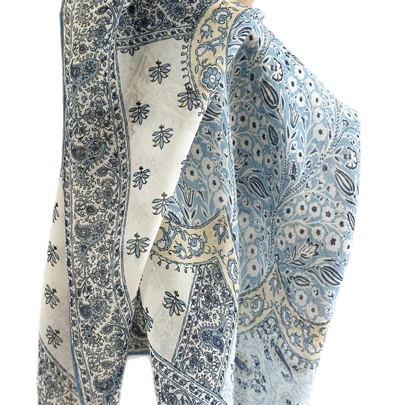 111 mulberry silk georgette square scarf handmade curled light blue cashew print silk scarf women's spring and summer thin breathable collar