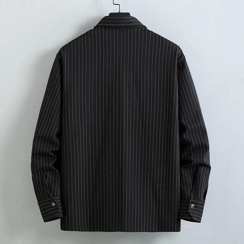 Enlarged Japanese Vertical Striped Shirt Jacket Suit Men's Spring and Autumn Casual Striped Two-piece Suit