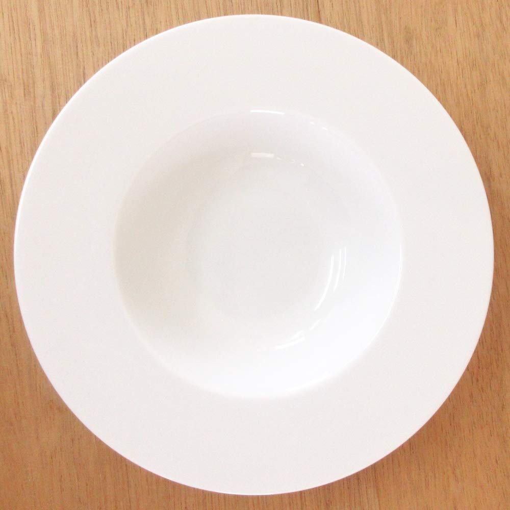 Jardin 24cm Deep Soup Bowl, White Porcelain, Mino Ware, with a Dimple, Perfect for Soup or Pasta