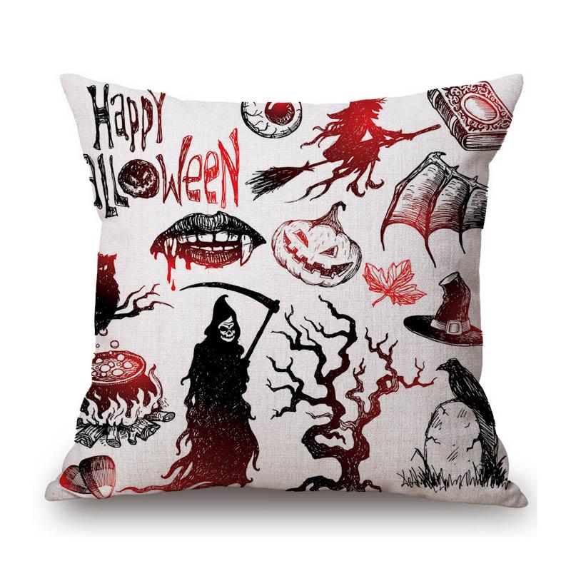 Halloween Decoration Zombie Party Pumpkin Head Skull Witches Print Cotton Linen Sofa Throw Pillow Case Car Cushion Cover