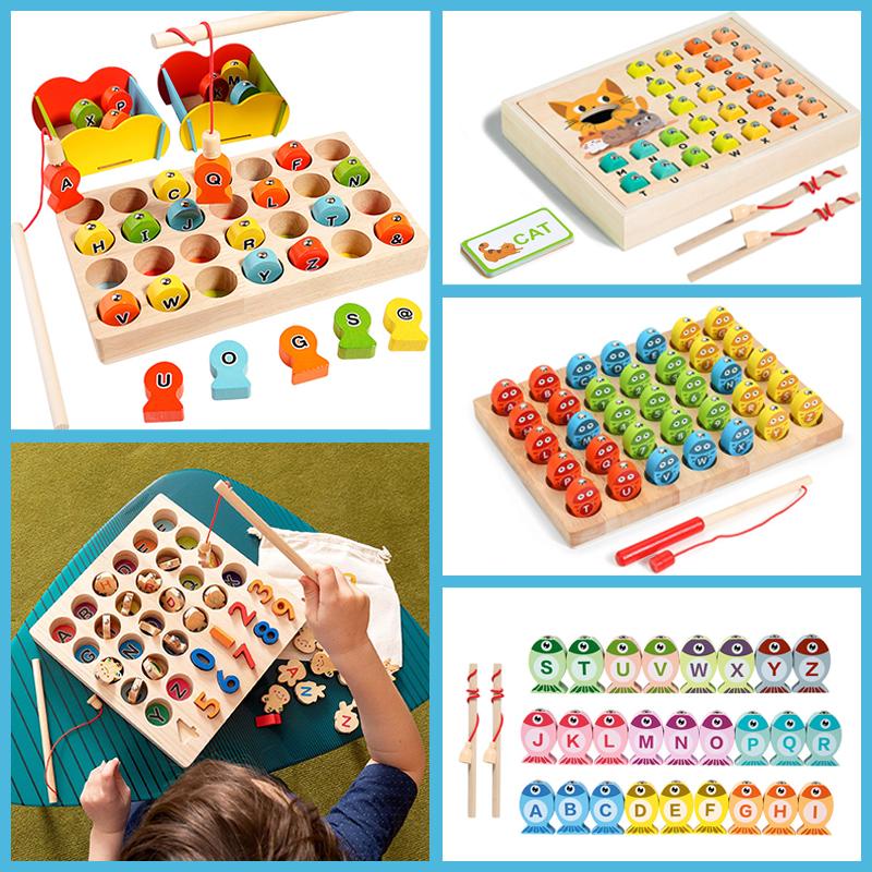 Toys Toys Wooden Montessori Magnetic Fishing Learning Alphanumeric Colors Matching Sorting Interactive Game Early Education Kids
