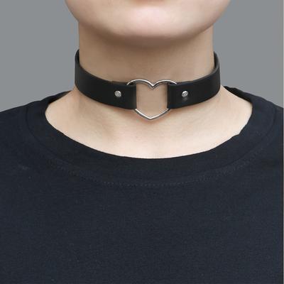 JMXD PU Leather Heart Choker Adjustable Long Necklace Women Soft Street Style Fashion Love Collar Accessory Gift