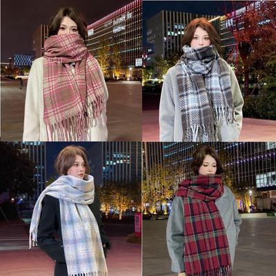 Korean Style Plaid Imitation Cashmere Scarf - Thick, Warm, Versatile Shawl for Winter