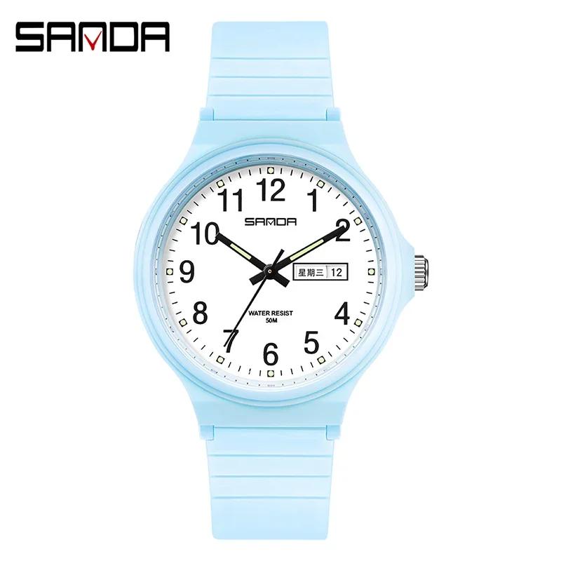 SANDA 6060 Clock Reloj Top Brand Calenda Quartz Watch Minimalism Style Ladies Wristwatch Simple Black White Waterproof Watch