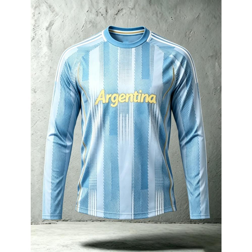 2026 Unisex Argentinien Langarm Fußballtrikot, Schnelltrocknendes Atmungsaktives Polyester, Lässige Trainingssporthemden für den täglichen Outdoor-Gebrauch