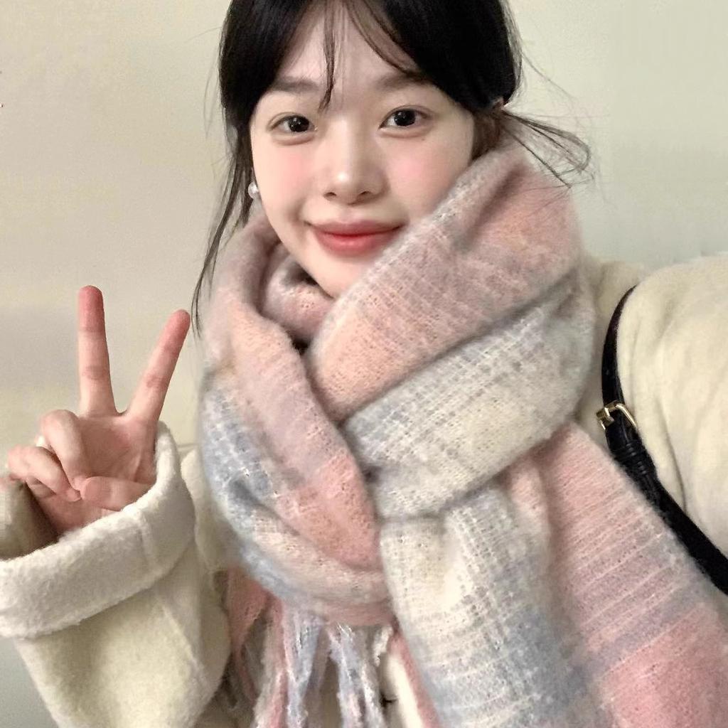 Imitation cashmere gradual change color scarf women's autumn and winter new Korean thickened warm advanced sense mohair scarf
