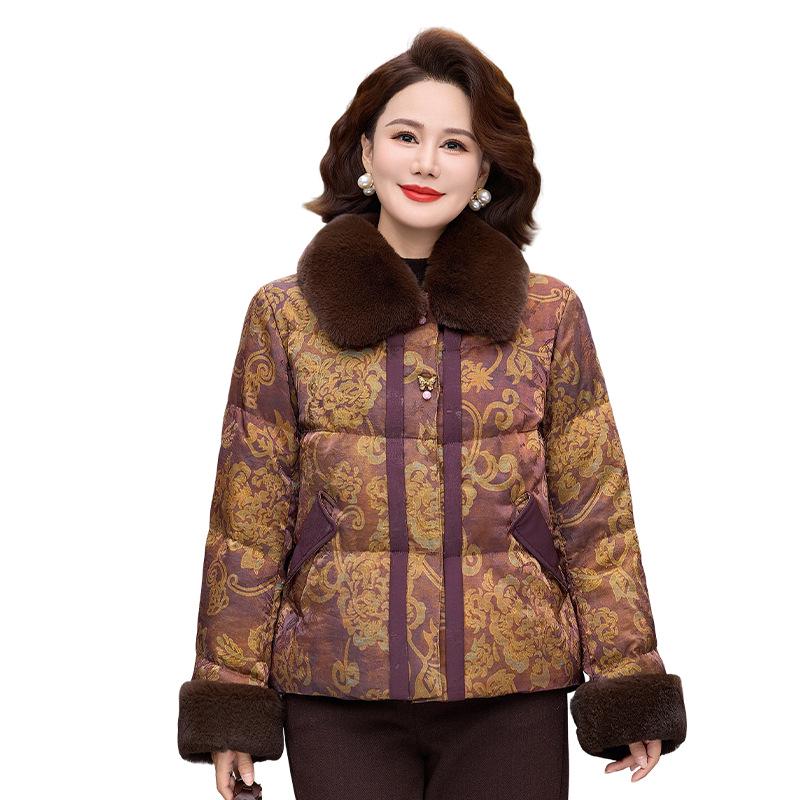 New Printed Cotton Jacket for Middle-Aged and Elderly Women - Short Style, Casual Wear, Padded Comfort, Ideal for 50+.