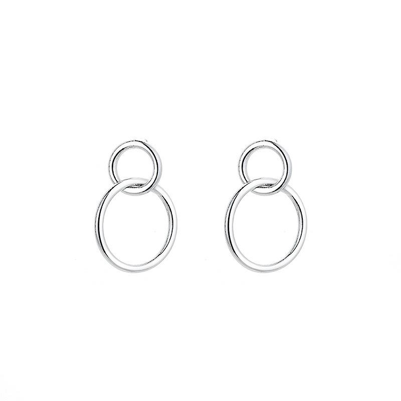 New Fashion Simple Geometric Personalized 925 Sterling Silver Hollow Circle INS Cross Double Ring Circular Earrings TYB623