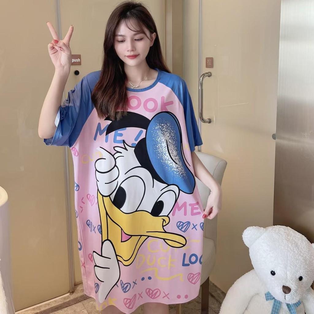 Women's Short Sleeve Cartoon Nightgown - Loose Fit Pajamas for Summer, Spring & Autumn