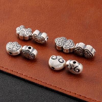 Prata Esterlina S999 Padrão Nuvem Contas Espaçadoras Yuanbao Pulseira de Fio Vermelho DIY Acessórios de Joias 3D Prata Pura