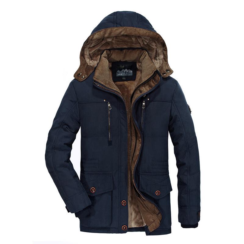 Men's Mid-Length Winter Cotton Coat with Velvet, Multi-Pocket, Thickened, Plus Size - Ideal for Middle-Aged and Elderly