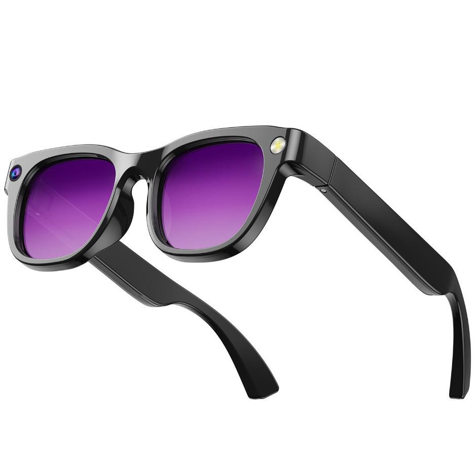 E06 Smart Photo Glasses with AI Translation, 800W Pixel Camera, Dual Mics, Noise Reduction, and Anti-Shake Technology.
