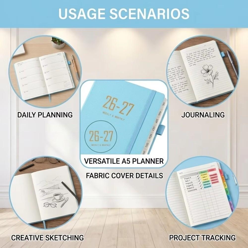 Daily Planning 2027 A5 Planner Notebook with Strap Daily Planner Fabric Notebook  Office Stationery
