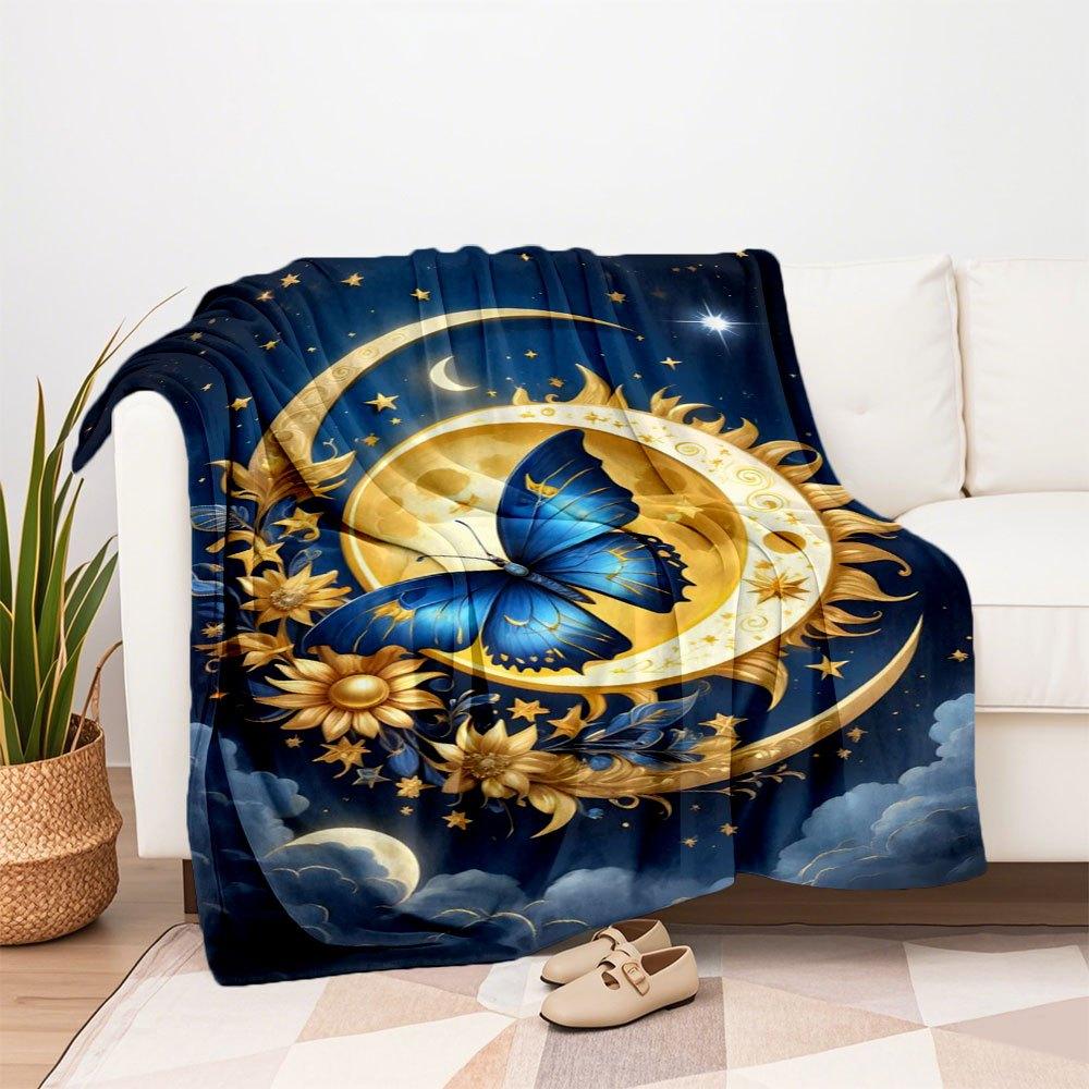 "Enchanted Celestial Butterfly Moon Decor"Blanket Flannel Throw Blanket for Sofa, Bed, Travel, Camping, Office