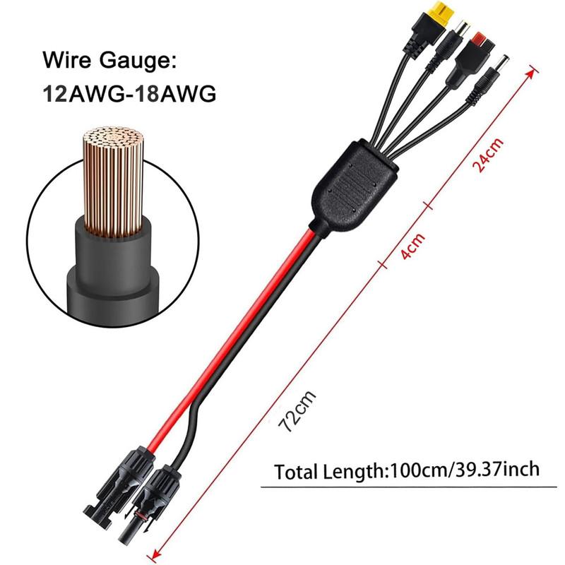 5 4 in 1 Solar Connector to XT60/DC5521/7909/8020 Solar Panel Extension Cable Splitter Power Cord Energy Storage Charging Cable