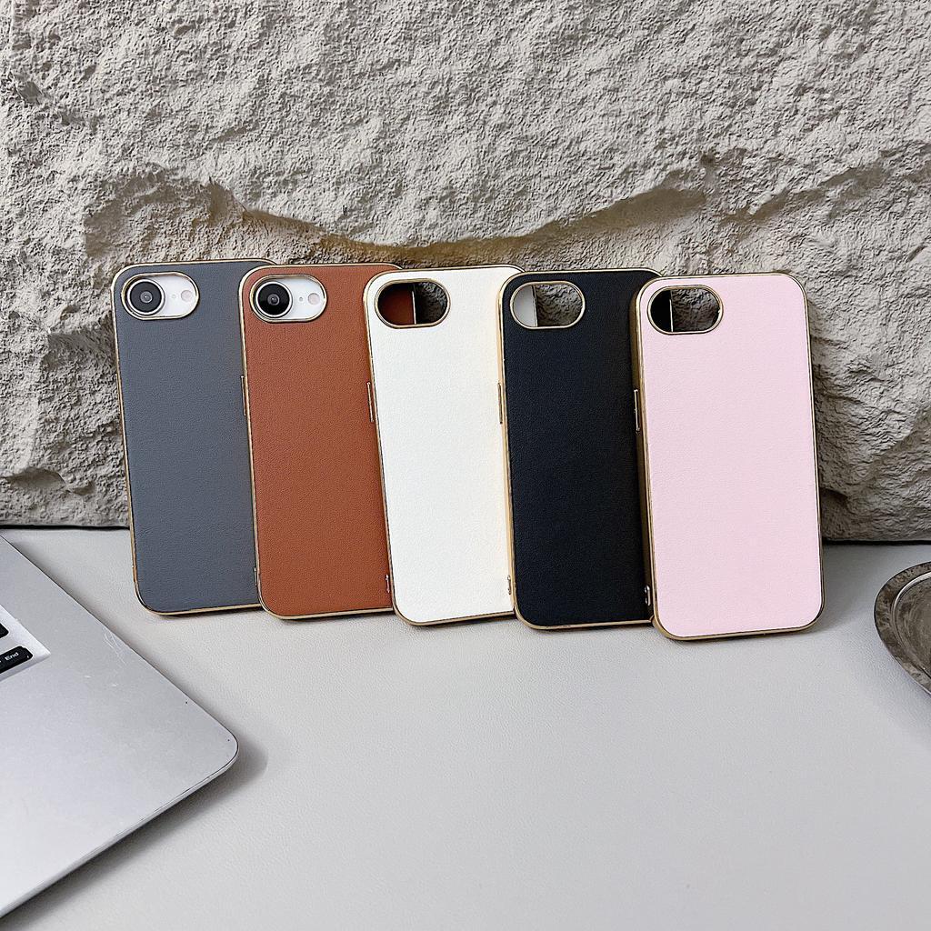 For iPhone 16e Case Nappa Texture PC+PU+TPU Phone Back Cover