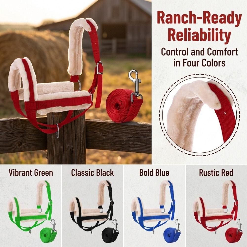 Plush Nylon Cow Halter Adjustable Animal Training Harness Halter Lead Rope Set Farm Use