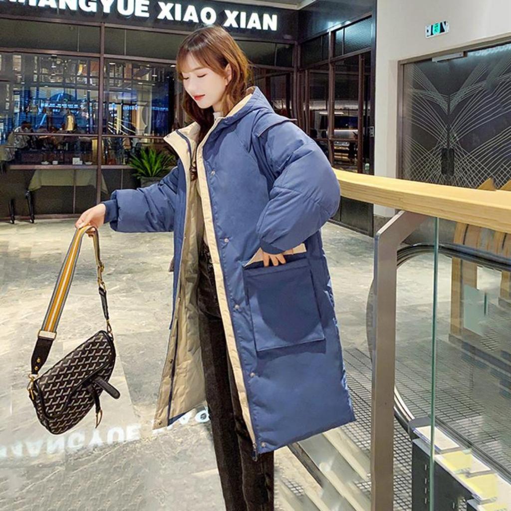 Women's Mid-length Down Padded Jacket Coat Winter Loose Large Size Hooded Thick Warm Parkas