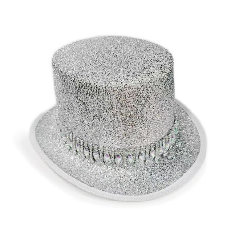 Eye Catching Rhinestones Tall Hat Cosplay Hat Stage Show Hat Halloween Costume Ceremony Hat Evening Party Magicians Hat