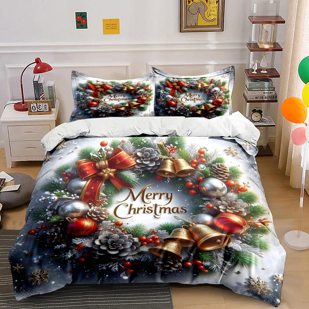 Christmas Wreath with Bells Bedding Duvet Cover Set Duvet Cover Pillowcases (1*Duvet Cover 2*Pillowcases, without duvet insert)