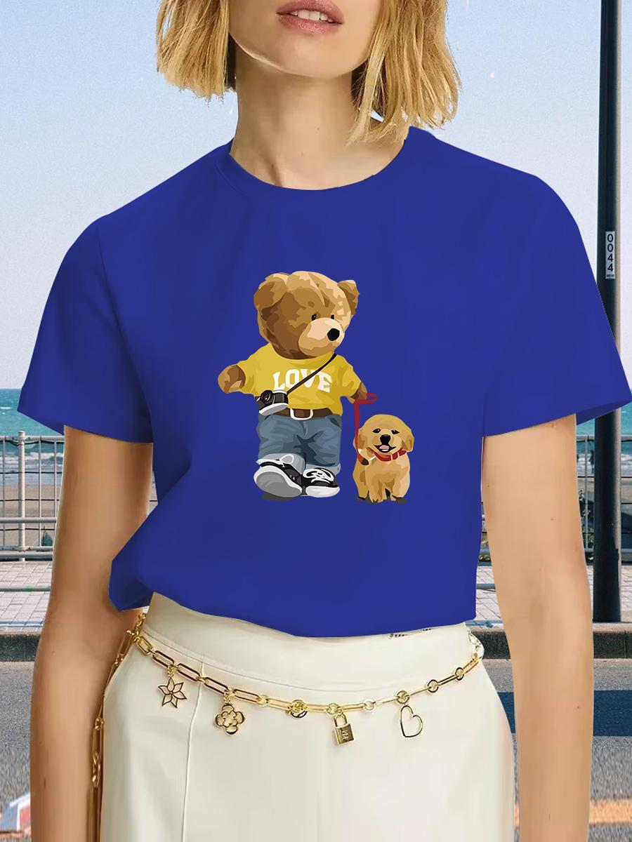 

Летняя и весенняя женская футболка с коротким рукавом, круглым вырезом, повседневный топ с рисунком плюшевого мишки, женская одежда, топ Y2K, Харадзюку 4XL