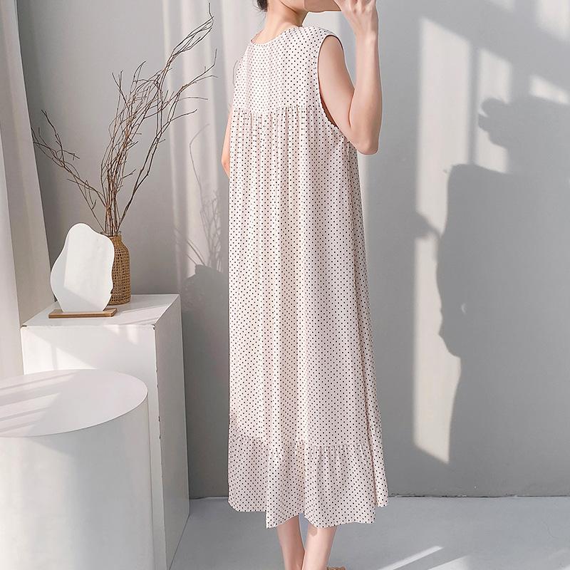 Korean polka dot tank pajamas for women, faux cotton silk, new summer home wear, can be worn as loose dresses outside