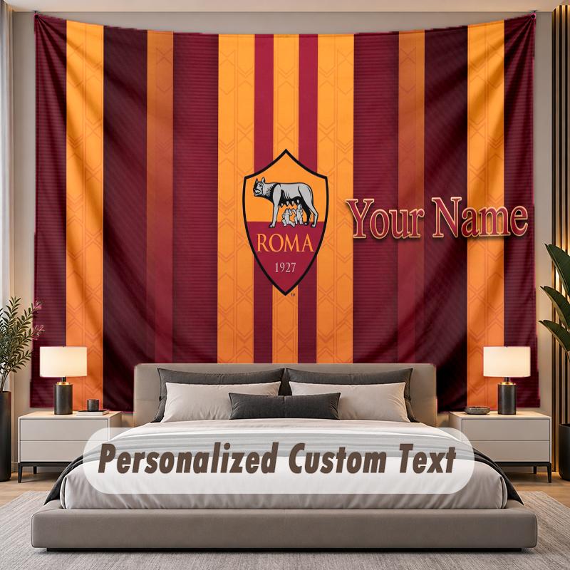 Custom Name Text Tapestry AS Roma FC Personalized Polyester Wall Tapestry For Bedroom And Room
