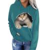 Spring And Autumn Popular European And American Women Animal Cat Pattern Hooded Sweater Fashion Trend Sweater